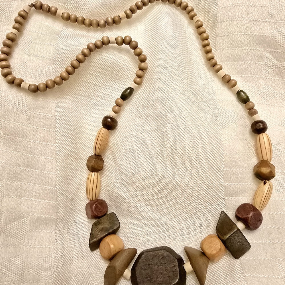 Natural Wood Beaded Necklace